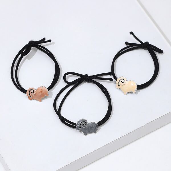 

3pcs Cartoon Sheep Decor Hair Tie, Multicolor