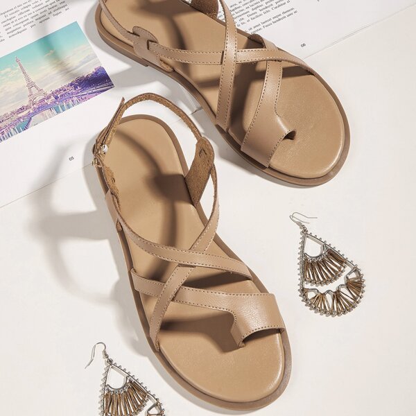 

Minimalist Buckle Decor Thong Sandals, Khaki