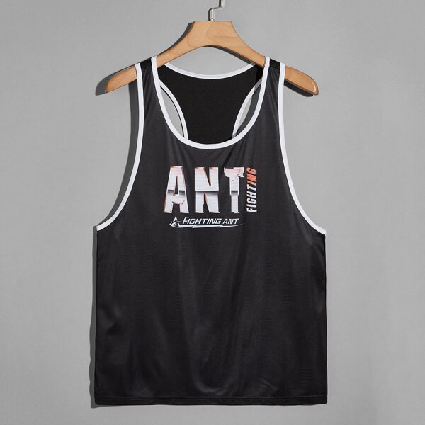 

Men Letter Graphic Racerback Sports Tank Top, Black
