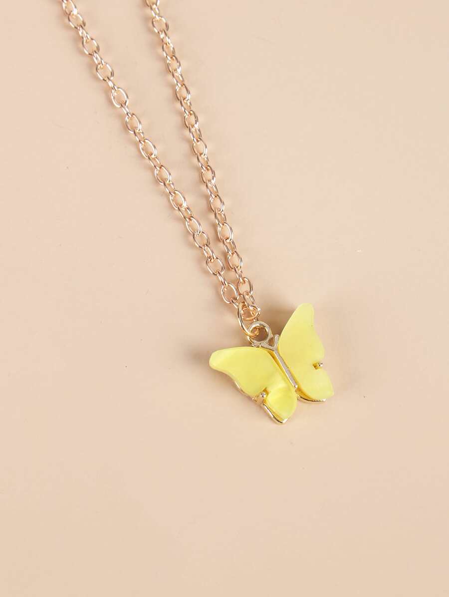 蝴蝶吊墜項鍊 - 黃色 - 查看 1