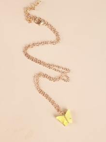 蝴蝶吊墜項鍊 - 黃色 - 查看 2