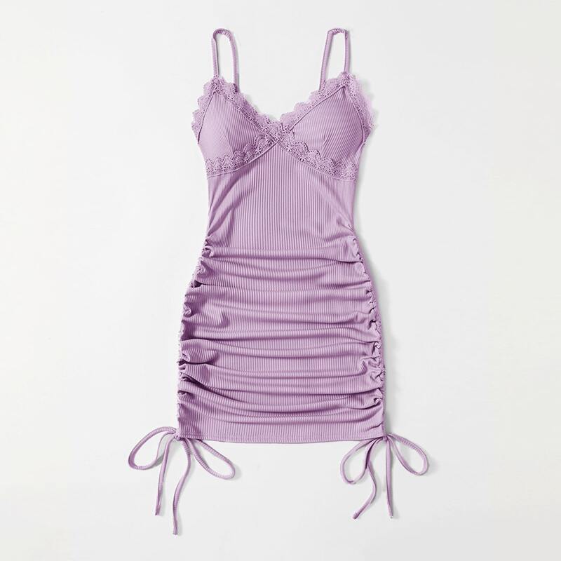 

Contrast Lace Drawstring Dress, Lilac purple