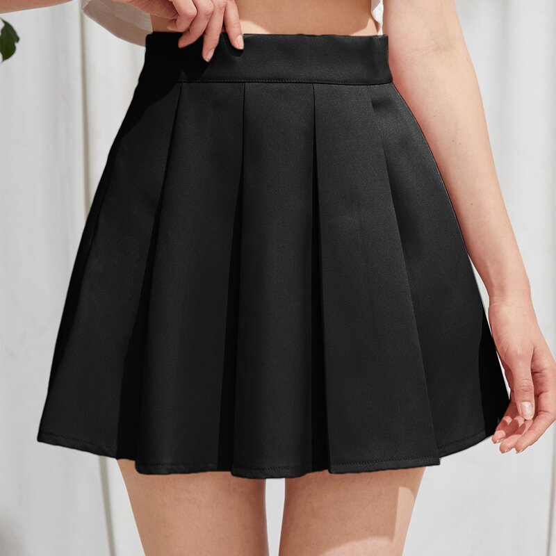 

Solid Pleated Skirt, Black