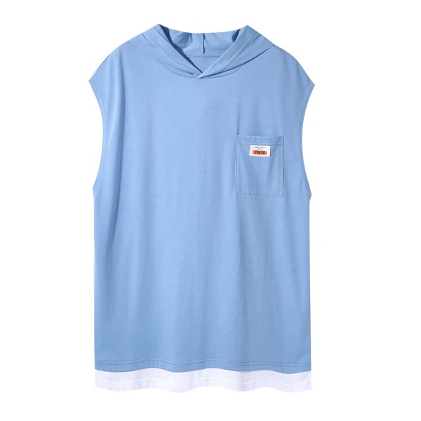 

Men Patched Pocket Front Hooded Tank Top, Baby blue