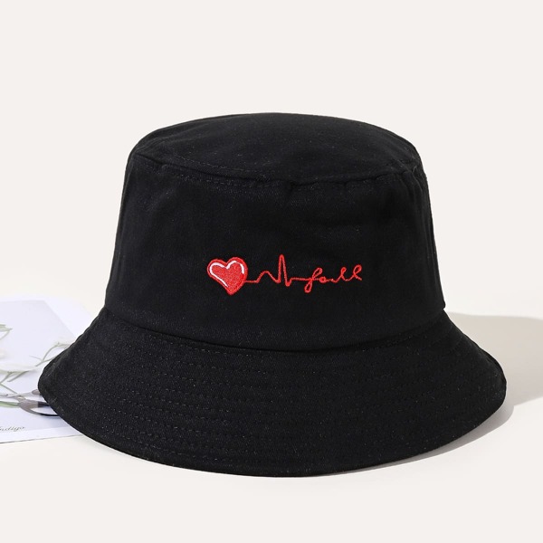 

Heart Embroidery Bucket Hat, Black