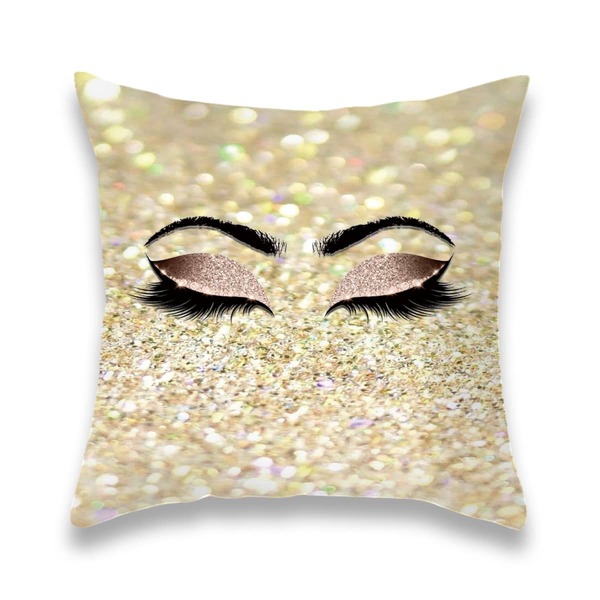 

Eyelash Print Cushion Cover Without Filler, Gold