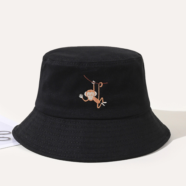 

Monkey Embroidery Bucket Hat, Black