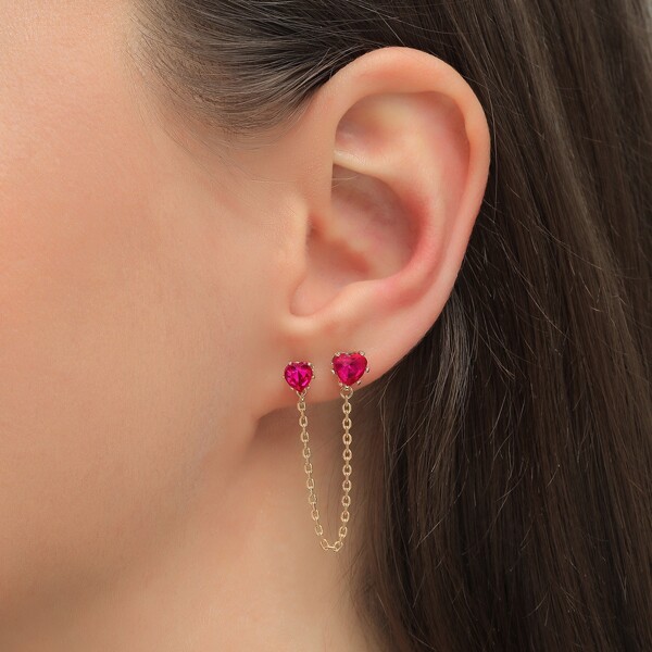 

1pc Heart & Chain Decor Earrings, Gold