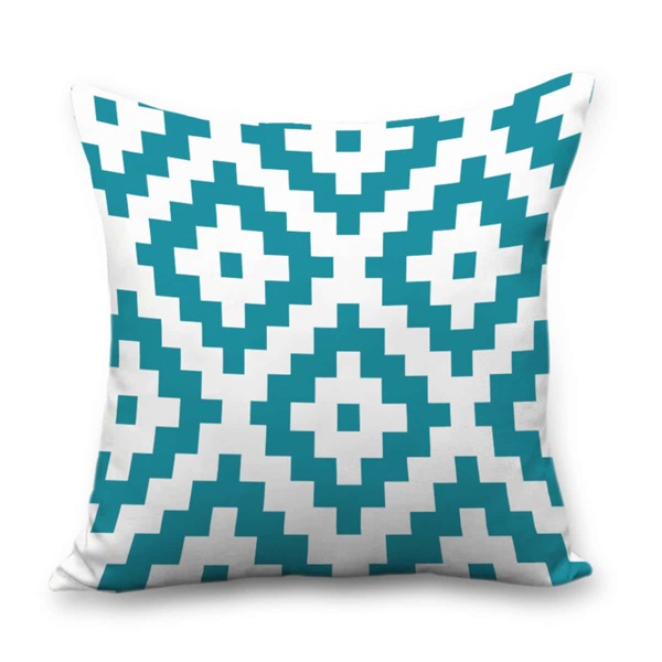 

Geometric Pattern Cushion Cover Without Filler, Blue and white