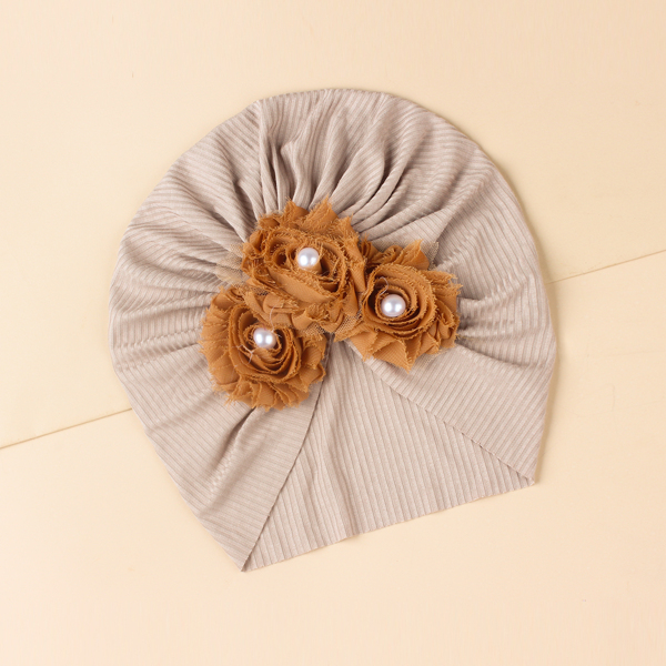 

Baby Fabric Flower Decor Wrap Hat, Coffee brown