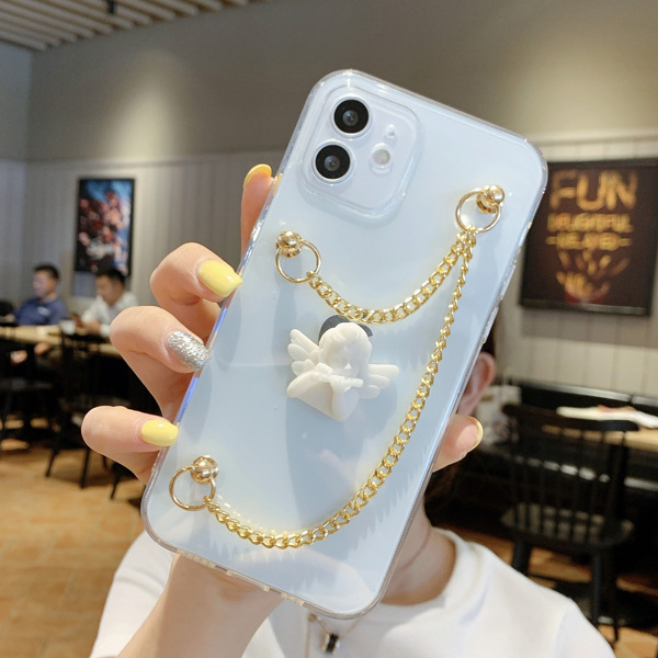 

Angel Decor Phone Case With Chain Hand Strap, Clear