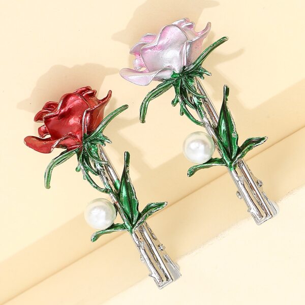 

2pcs Flower Design Hair Clip, Multicolor