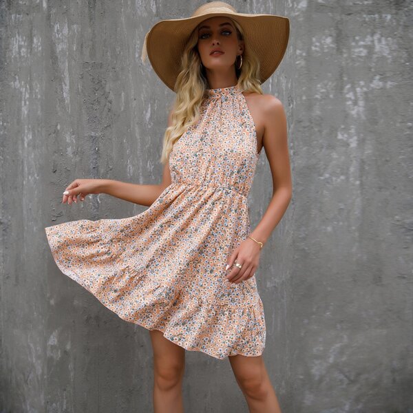 

Ditsy Floral Ruffle Hem Halter Dress, Multicolor