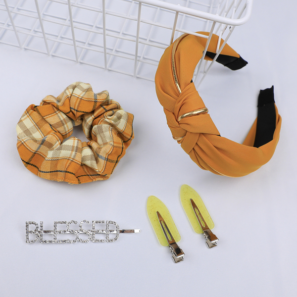 

5pcs Rhinestone Detail Hair Accessories, Yellow