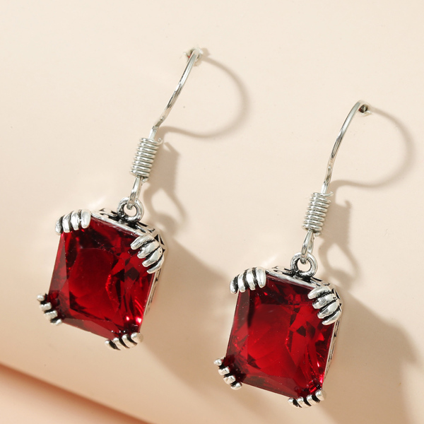 

Geometric Gemstone Charm Drop Earrings, Red