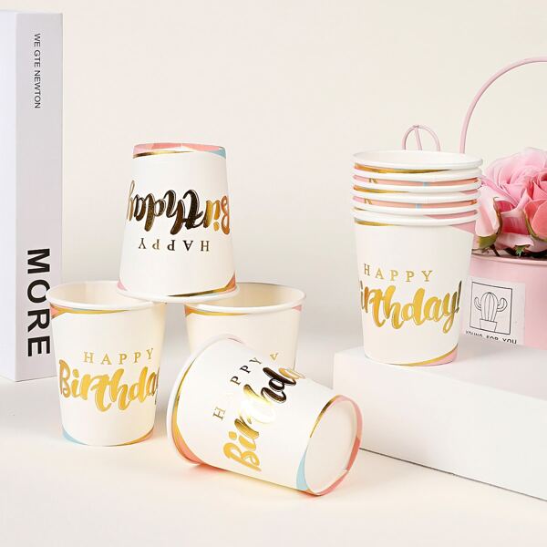 

10pcs Birthday Party Disposable Cup, Multicolor