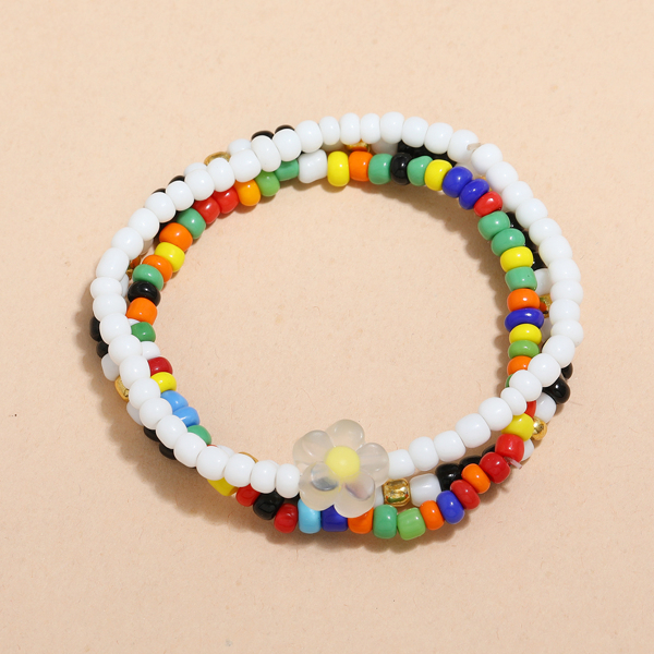 

3pcs Flower Decor Beaded Bracelet, Multicolor