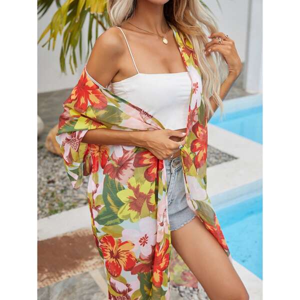 

Allover Floral Print Kimono, Multicolor