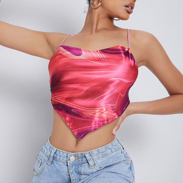 

Satin Marble Tie Backless Cami Top, Pink
