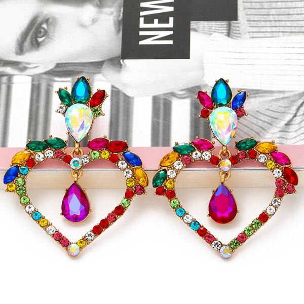 

Rhinestone Decor Heart Drop Earrings, Multicolor
