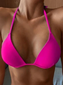 SHEIN Swim Summer Halter Triangle Bikini Top - Hot Pink - View 1