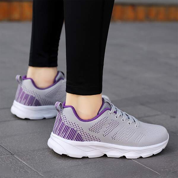 

Lace Up Front Knit Panel Sneakers, Grey