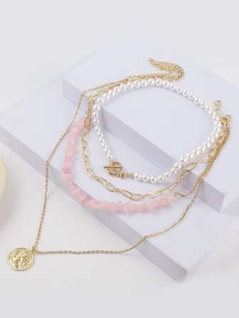 قلادة خرز لؤلؤ صناعي 4 قطع