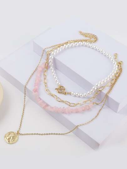 قلادة خرز لؤلؤ صناعي 4 قطع