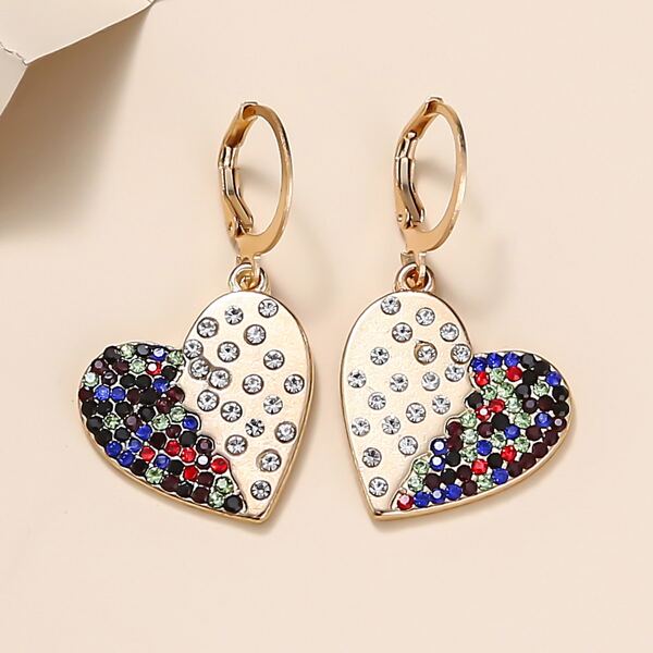 

Rhinestone Heart Drop Earrings, Multicolor