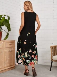 EMERY ROSE Vestido floral con bolsillo - Negro - Ver 2