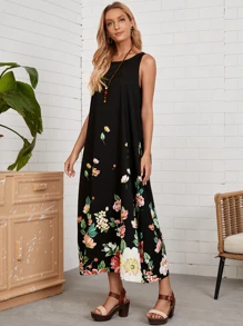 EMERY ROSE Vestido floral con bolsillo - Negro - Ver 5