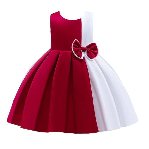

Girls Colorblock Bow Front Gown Dress, Red and white
