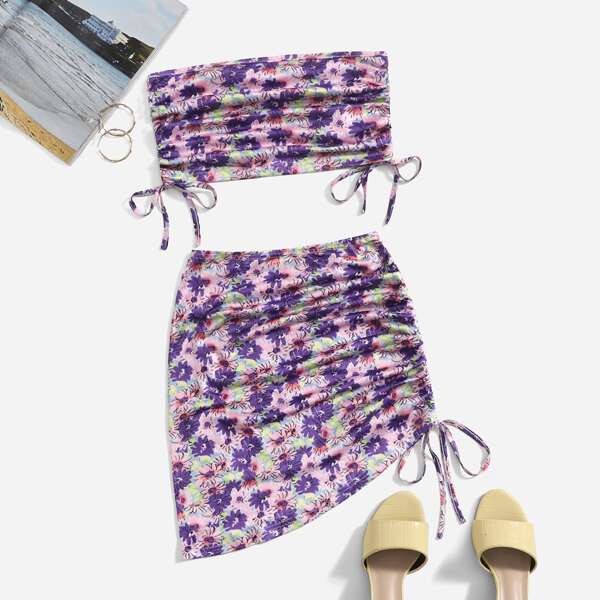 

Floral Print Drawstring Set, Multicolor