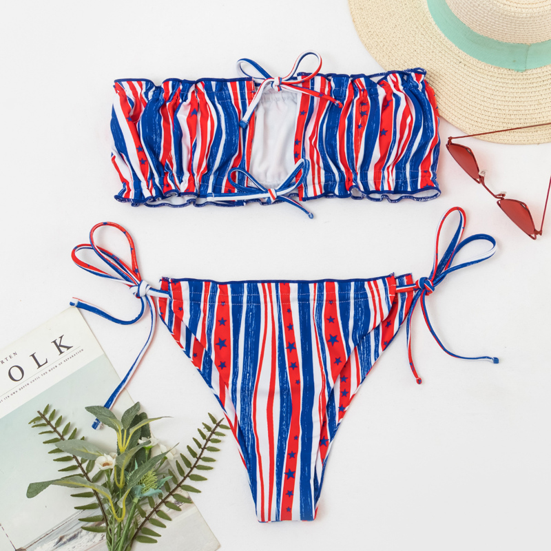 

Striped & Star Print Bikini Swimsuit, Multicolor
