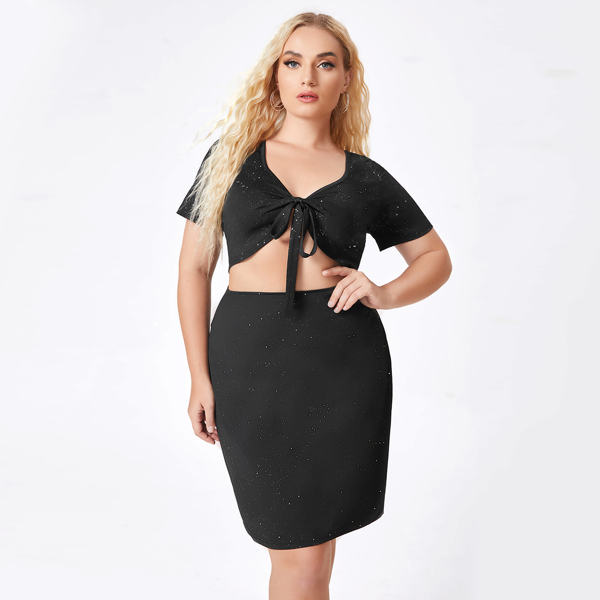 

Plus Knot Bust Peekaboo Fitted Dress, Black