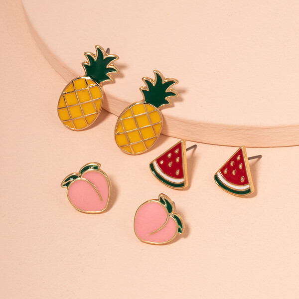 

3pairs Fruit Design Earrings, Multicolor