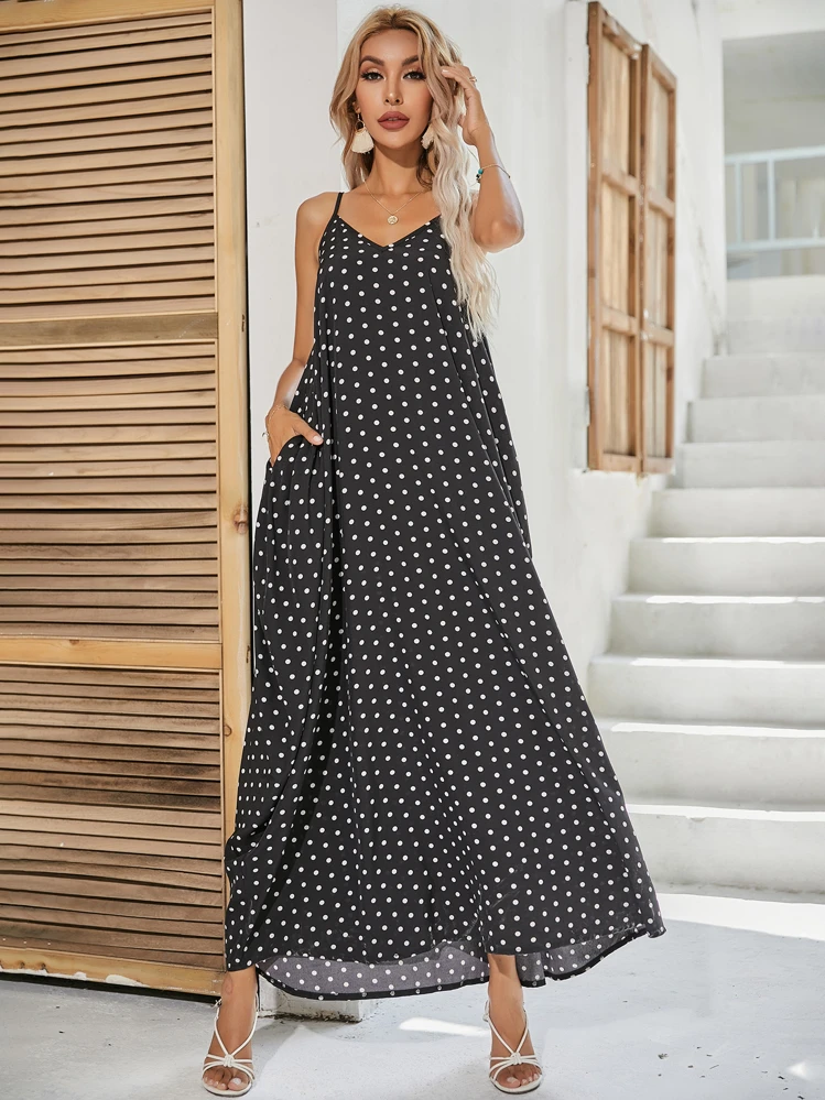 shein polka dot maxi dress Polka Dot Maxi Cami Dress