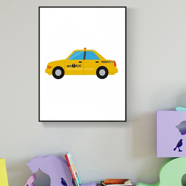 

Kids Taxi Print Unframed Painting, Multicolor