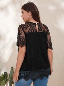 SHEIN LUNE Áo sơ mi Plus Size Nút màu trơn Giải trí - màu đen - Xem 2