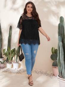 SHEIN LUNE Áo sơ mi Plus Size Nút màu trơn Giải trí - màu đen - Xem 5