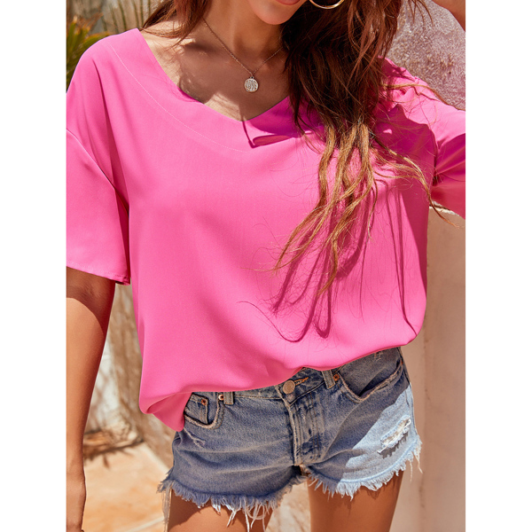 

Drop Shoulder Solid Blouse, Hot pink