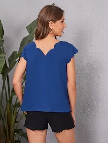 SHEIN Clasi Blusa ribete en abanico - Azul - Ver 2