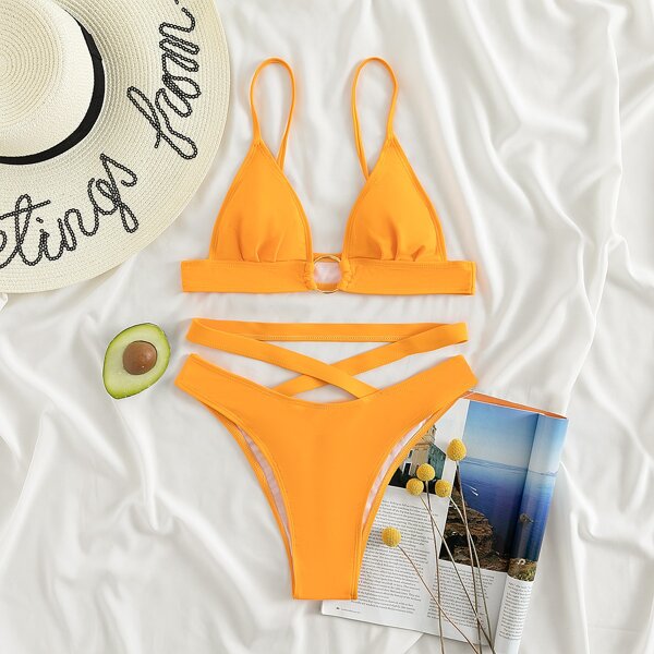 

Ring Linked Triangle Bikini Swimsuit, Yellow