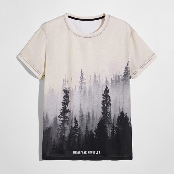 

Men Letter And Tree Print Tee, Khaki
