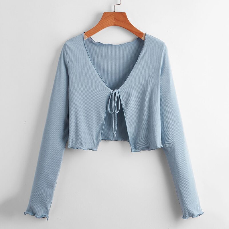 

Solid Tie Front Ribbed Crop Top, Dusty blue