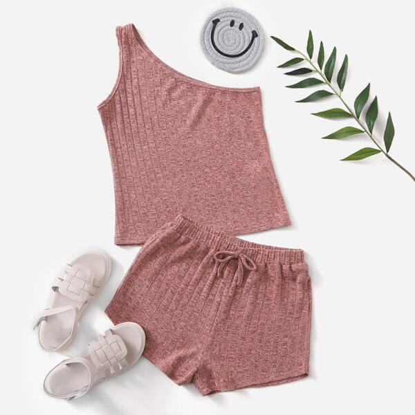 

Girls One Shoulder Top & Shorts Set, Burgundy