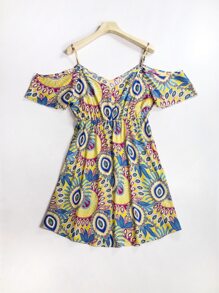 SHEIN LUNE 大碼滿版圖案挖肩連衣裙 - 彩色 - 查看 2