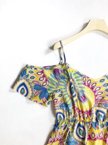 SHEIN LUNE 大碼滿版圖案挖肩連衣裙 - 彩色 - 查看 4