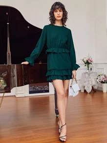 Macario Jimenez 荷葉邊袖多層下擺洋裝