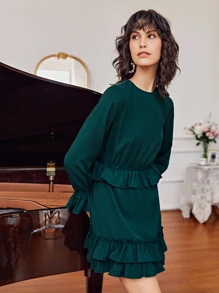 Macario Jimenez 荷葉邊袖多層下擺洋裝